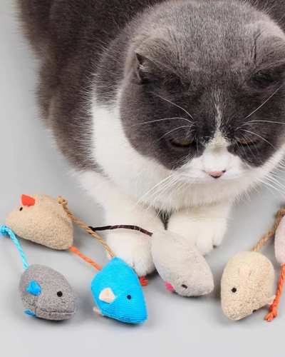 Kit com quatro ratinhos de tecido e catnip para gatos