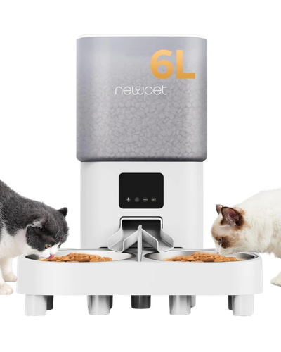 Comedouro autom&aacute;tico Newpet 6L elevado com aplicativo e duas tigelas para gatos
