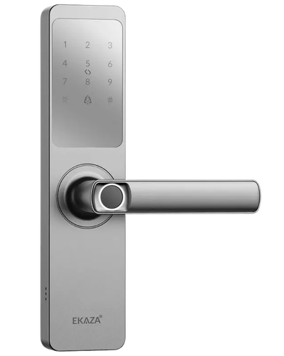 Fechadura digital Ekaza Lyra Wi-Fi prateada com biometria, senha e ma&ccedil;aneta