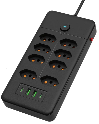 Régua Afore CZ8 com oito tomadas e portas USB