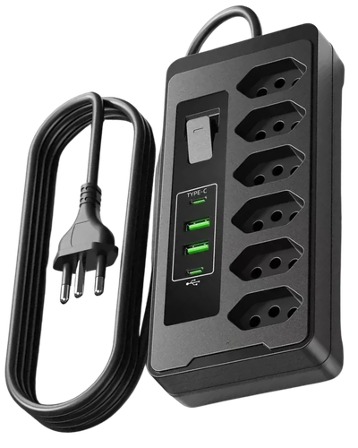 Régua Afore CZ6 com seis tomadas e portas USB