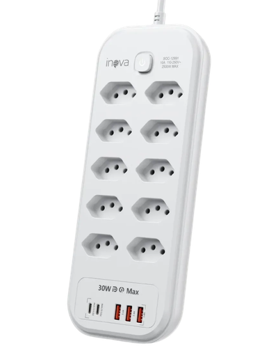 Régua Inova SOC-12991 com dez tomadas e portas USB