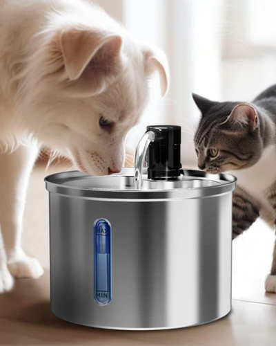 Fonte Newpet 3L em a&ccedil;o inox para gatos com visor frontal de n&iacute;vel