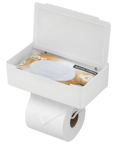 Porta len&ccedil;os e papel higi&ecirc;nico Arthi branco com fixa&ccedil;&atilde;o 3M