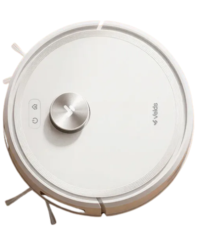 Robô aspirador Velds V50 branco com torre LiDAR e controle por aplicativo