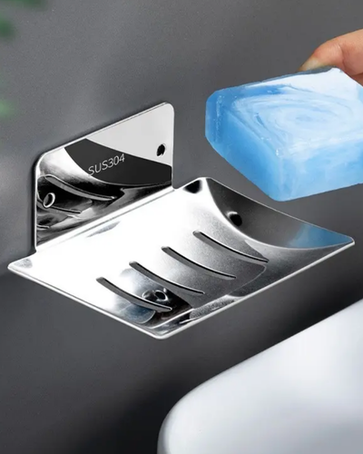 Saboneteira quadrada moderna em inox para parede do banheiro
