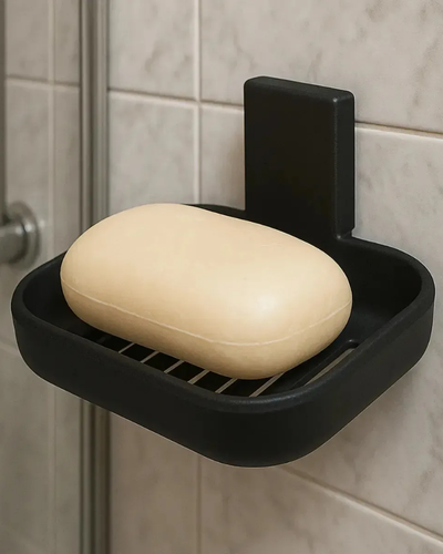 Kit com dois porta sabonetes pretos adesivos de parede