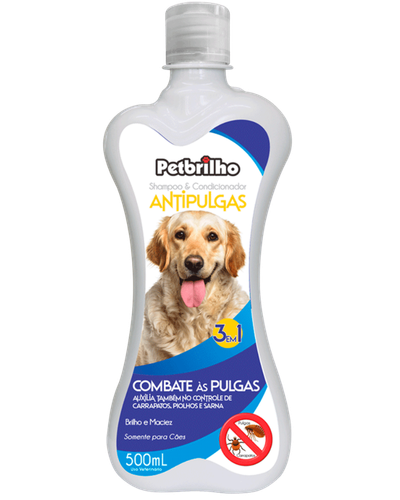 Shampoo e Condicionador Antipulgas 3 em 1 Petbrilho 500 ml para c&atilde;es