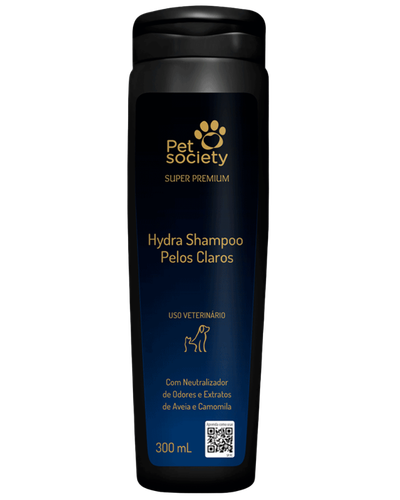 Shampoo Hydra Pelos Claros Pet Society 300 ml para pelagens brancas ou bicolores