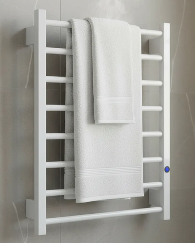 Toalheiro t&eacute;rmico ThermoSafe branco instalado no banheiro