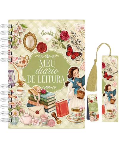 Planner di&aacute;rio de leitura A Bela e a Fera com capa dura e marcadores