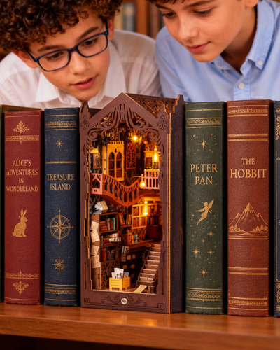 Book nook DIY quebra-cabe&ccedil;a 3D de madeira com luz LED para estante