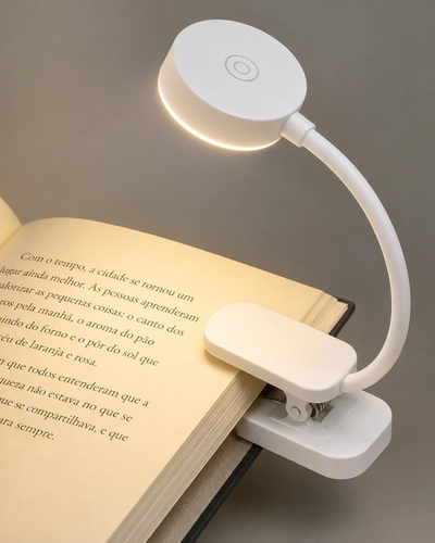 Lumin&aacute;ria de leitura LED de prender no livro com luz quente neutra e fria