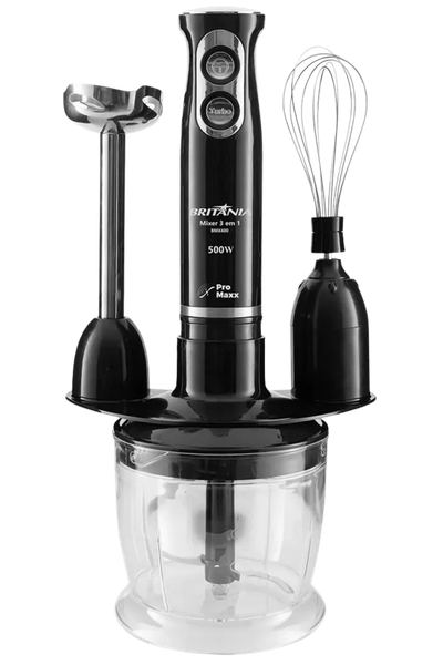 Mixer Brit&acirc;nia BMX400P preto com processador e batedor